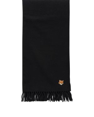 Maison Kitsuné Virgin Wool Fox Scarf - Black