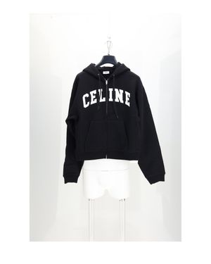 Celine Relaxed Zipped Hoodie- Cotton Jumper - White