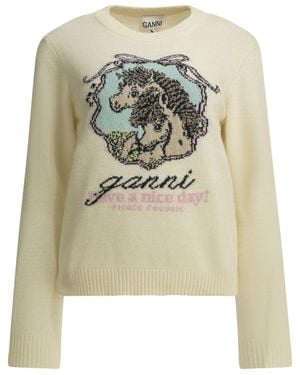 Ganni Horses Crew-Neck Jumper - Metallic