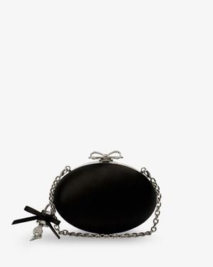 Self-Portrait Oval Satin Clutch Bag - Black