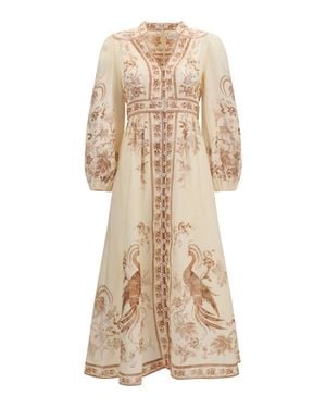 Zimmermann Indra Plunge Floral Dress - Natural