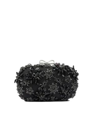 Self-Portrait Satin Clutch Bag With Crystals - Black