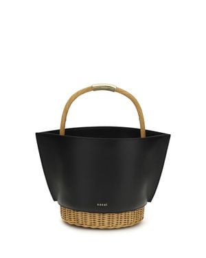 Sacai Leather And Rattan Handbag - Black