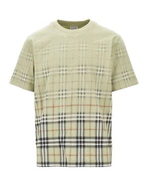 Burberry Cotton T-Shirt With Faded Check Motif - Green