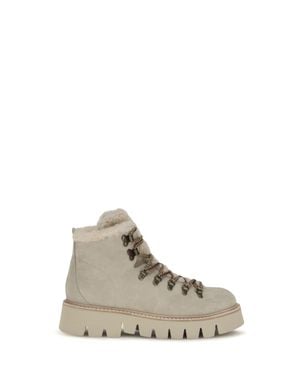 Pedro Garcia Salama Lace-Up Ankle Boots Nacre Castoro - White