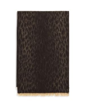 Gucci Leopard-Print Wool Scarf Camel/Dark - Black