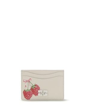 Ganni Bou Card Holder With Raspberry Print - White