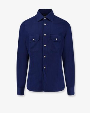 Kiton Cotton Shirt With Stitched Profiles - Blue