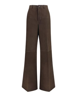 Rick Owens Wide-Leg Suede Trousers - Brown