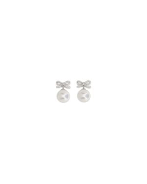 Self-Portrait Crystal Bow Earrings With Pearl - White