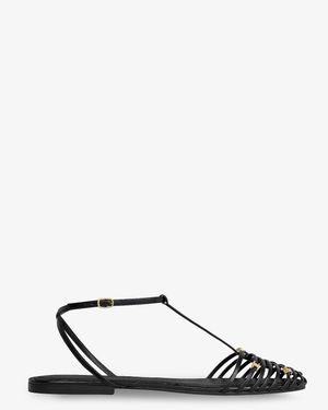 Celine Leather Cage Sandals With Metal Triomphe Logo Detail - White
