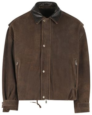 Salvatore Santoro Rich Suede Jacket With Grained Leather Accents And Tailored Features - Brown