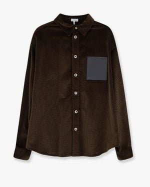 Loewe Corduroy Shirt With Leather Pocket - Brown