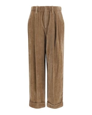Brunello Cucinelli Elasticated Viscose And Cashmere Trousers - Natural