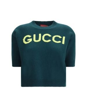 Gucci Wool Jumper Pine- Tops - Green