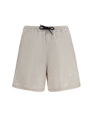 Gcds Striped All-Over Logo Swim Shorts Sandshell/Bone - White