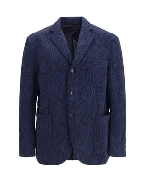 Etro Single-Breasted Arnica Jacquard Wool-Blend Jacket - Blue