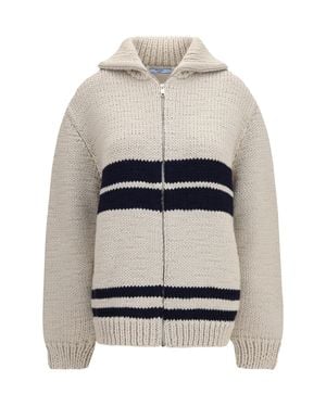 Prada Wool Zip Cardigan Avorio Blu - White