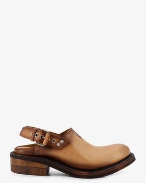 Miu Miu Foule Leather Sabot Sandals - Brown