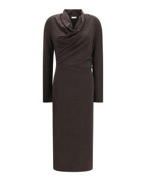 Brunello Cucinelli Techno Wool Jersey Draped Dress - Black