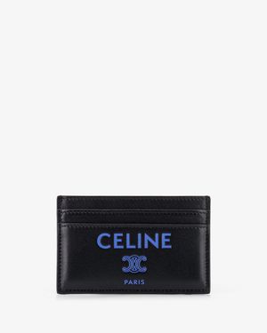 Celine Leather Card Holder With Front Logo Print - Blue
