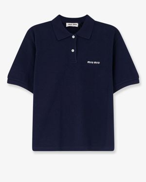 Miu Miu Cotton Polo Shirt With Front Embroidered Logo - Blue