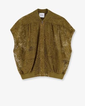 Nude Sleeveless Lace Jacket - Green