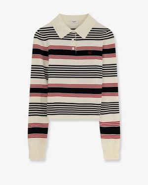 Celine Striped Cotton Polo Jumper - White