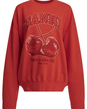 Ganni "Cherries" Crewneck Sweatshirt - Red