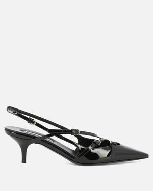 Miu Miu Patent Leather Slingback Court Shoes With Buckles 55Mm - Black