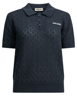Miu Miu Polo Shirt With Buttons And Logo - Black