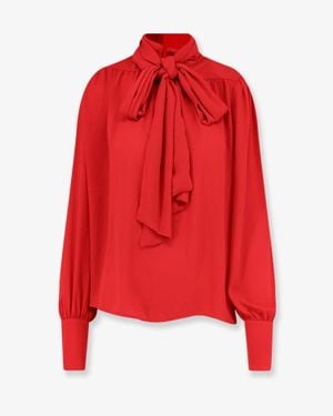 ACTUALEE Satin Shirt With Padded Shoulders - Red