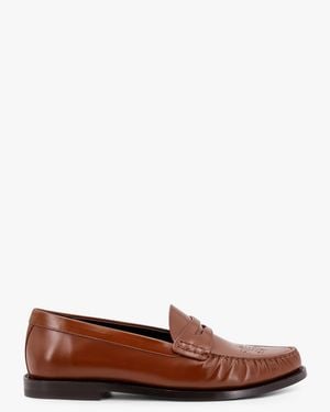 Celine Vivienne Leather Loafer With Perforated Triomphe Logo - Brown