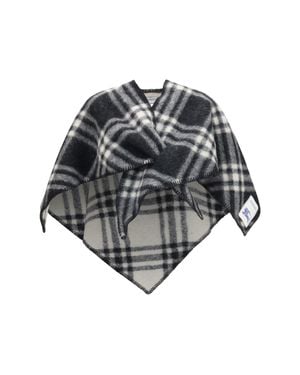 Burberry Poncho Short Wool Check - Grey