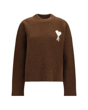 Ami Paris Ami De Coeur Sweater Marron Chocolat/Ecru - Brown