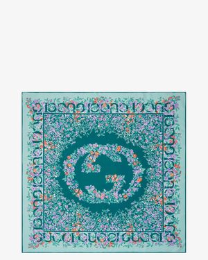 Gucci Gg Rose Silk Foulard - Blue