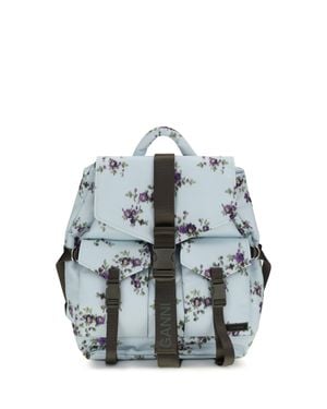 Ganni Re-Tech Nylon Backpack With Floral Pattern - Blue