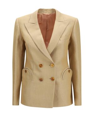 Blazé Milano Blazè Milano Renegade Charmer Double-Breasted Linen-Blend Blazer - Natural