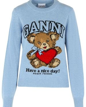 Ganni Light Wool Blend Jumper - Blue