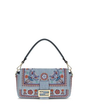 Fendi Shoulder Bag Multicolour Embroidered Denim - Blue