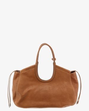 Miu Miu Ivy Leather Handbag With Front Lettering Logo - Brown