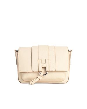 Hogan Flap Trend Ivory Leather Shoulder Bag - Natural