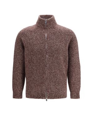 Brunello Cucinelli Mélange Wool Silk Cashmere Cardigan - Brown