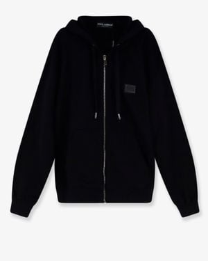Dolce & Gabbana Cotton Sweatshirt With Metal Logo Patch - Black