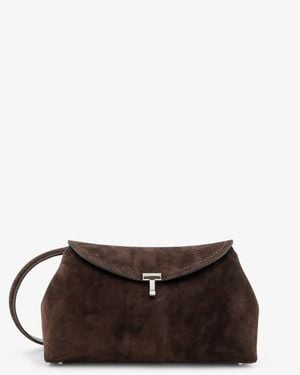TOTEME Suede T-Lock Clutch - Brown
