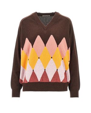 Ballantyne Cashmere Lozenge Jumper - Brown