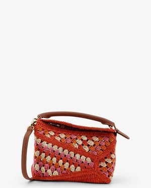 Loewe Paula's Ibiza Puzzle Edge Crochet Handbag - Red