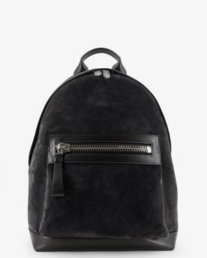 Tom Ford Suede Backpack With Maxi Zip On The Front - Black