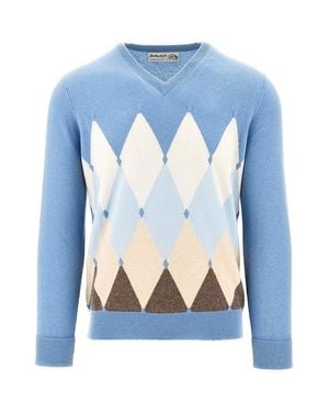 Ballantyne Lozenge Cashmere Sweater - Blue