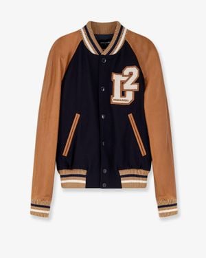DSquared² D2 Varsity Wool And Leather Bomber - Blue